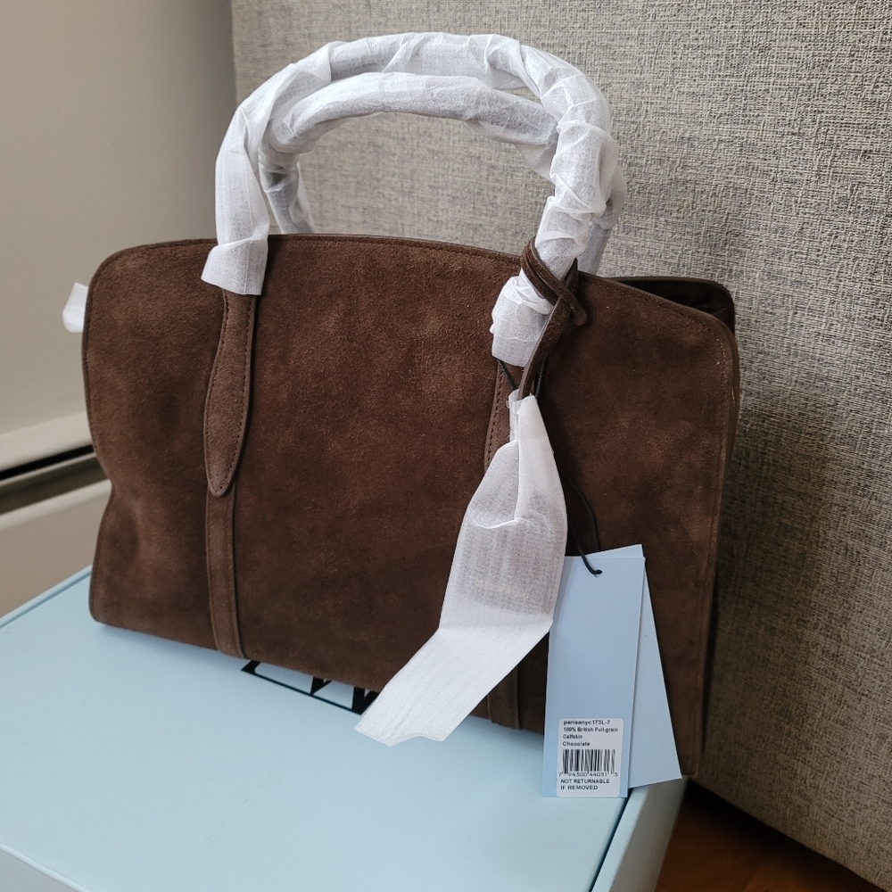 Parisa Wang Gabrielle 35 Soft Top Handle Bag Chocolate Suede NEW - Picture 5 of 16